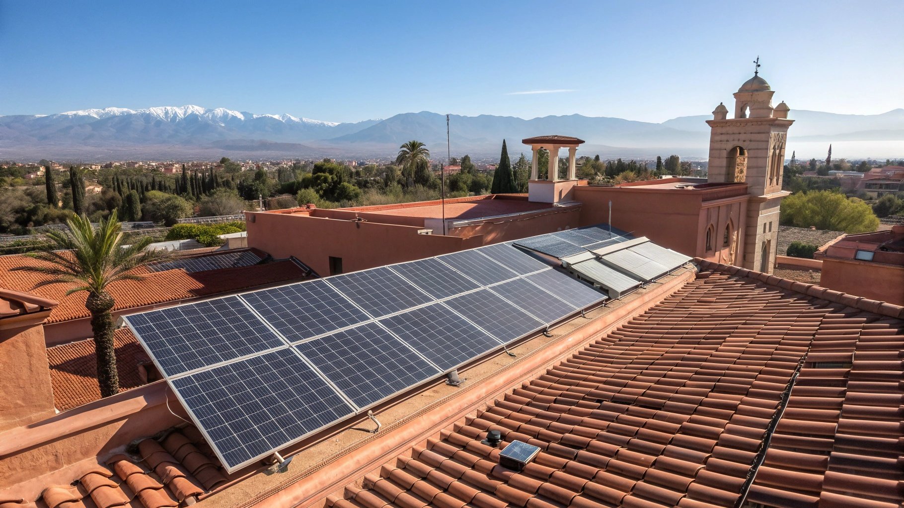 Panneaux solaires photovoltaïques sur toit traditionnel Maroc DR MULTISERVICES