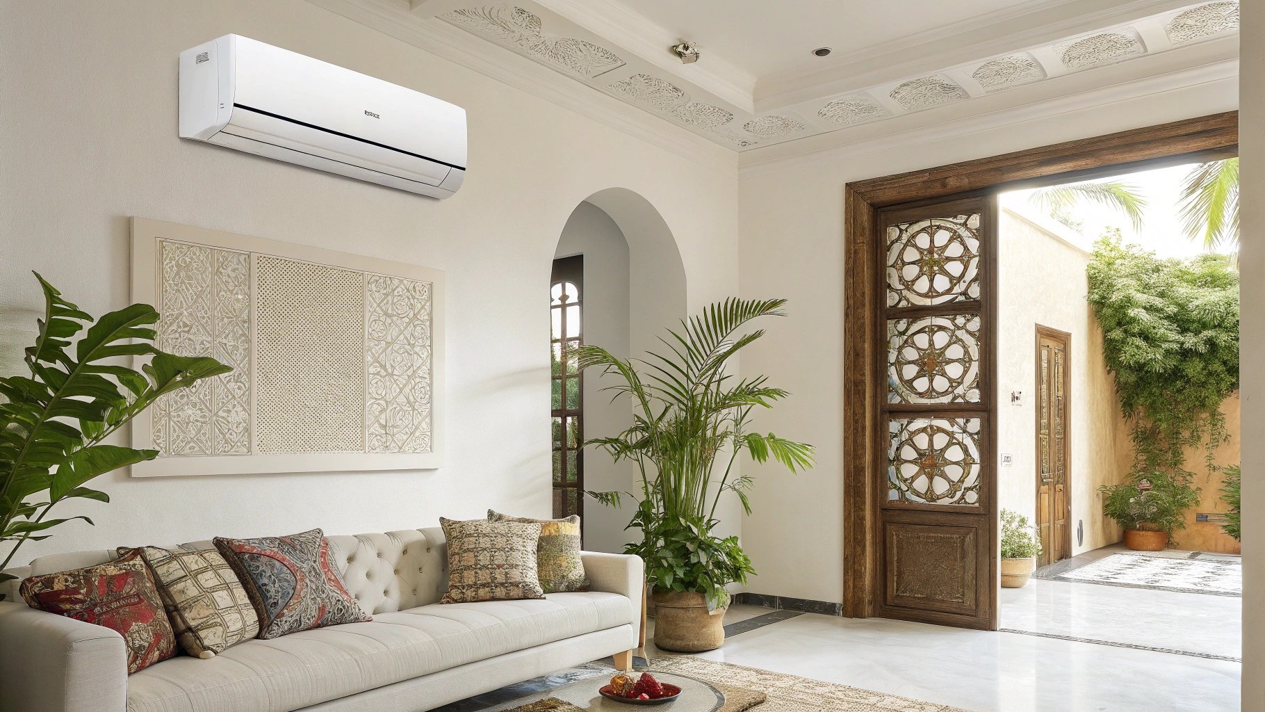 Salon marocain moderne avec climatisation installée par DR MULTISERVICES Maroc